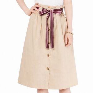 Tommy Hilfiger Khaki Cotton Paperbag Waist Button-front A-line Skirt Preppy